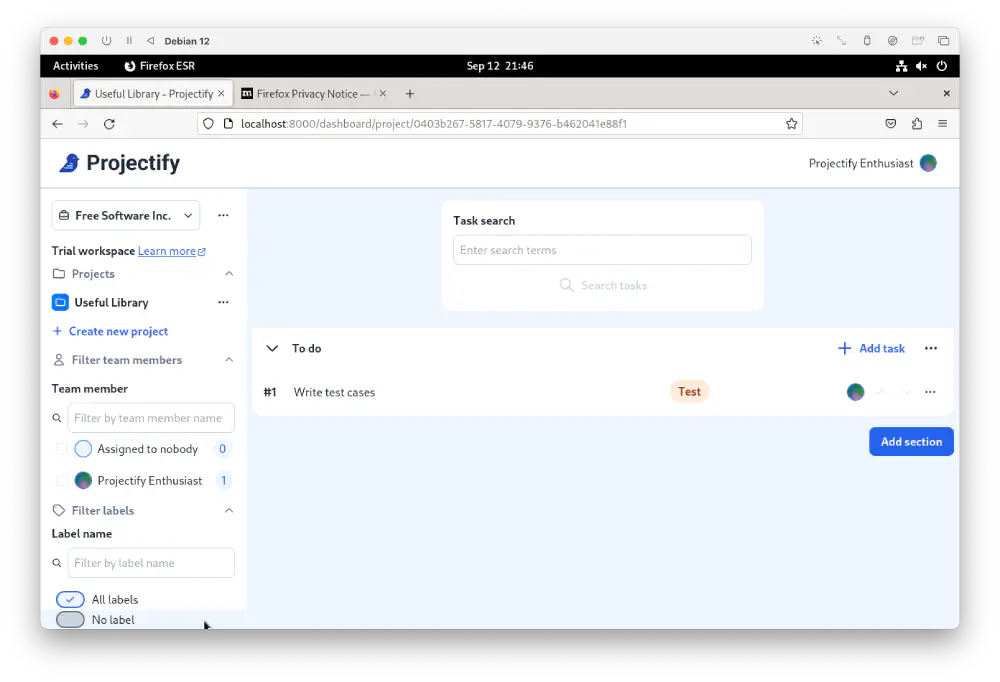 Screenshot of workspace after onboarding has completed